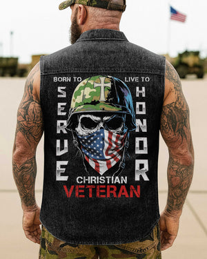 Born To Serve Sleevesless Denim Shirt