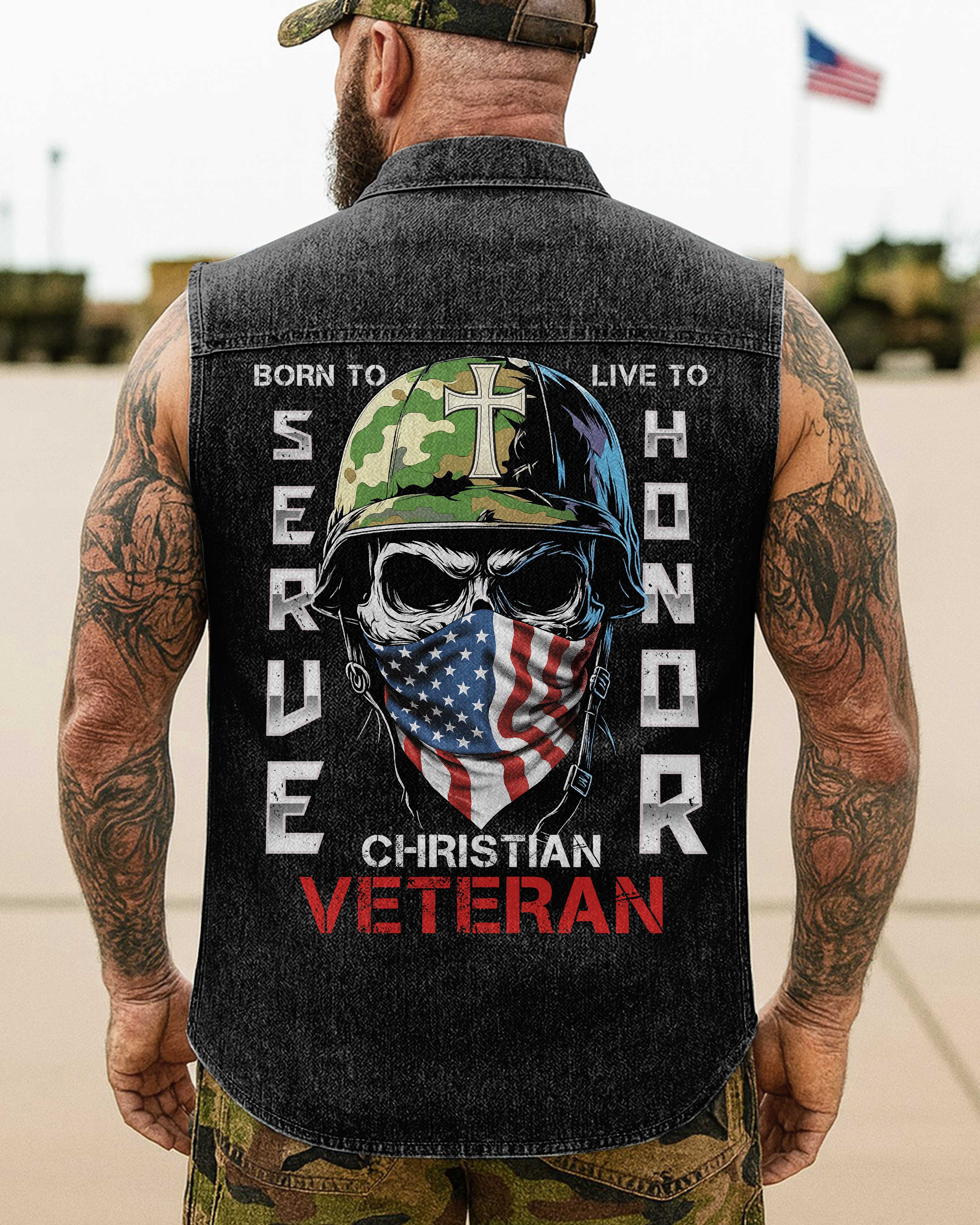 Born To Serve Sleevesless Denim Shirt