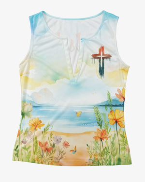 God's Love Never Fails All Over Print V-neck Tank Top