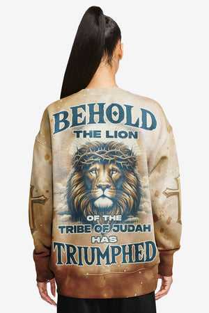 Behold The Lion Of The Tribe Of Judah Has Triumphed All Over Print Sweater