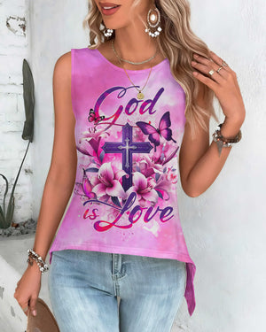 God Is Love All Over Print Cut Out Wrap Back Tank Top