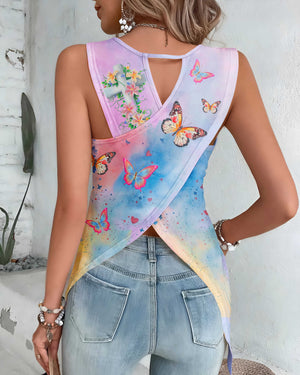 Love One Another All Over Print Cut Out Wrap Back Tank Top