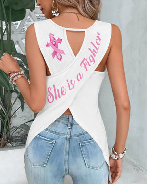 She Is A Fighter Crop Out Wrap Back Tank Top