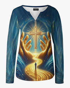 Commit Your Way To The Lord Trust In Him All Over Print V-neck Long Sleeves Shirt