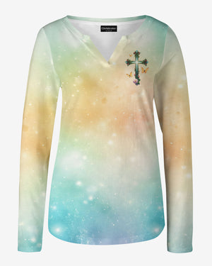 Nothing Can Separate Me From His Love All Over Print V-neck Long Sleeves Shirt