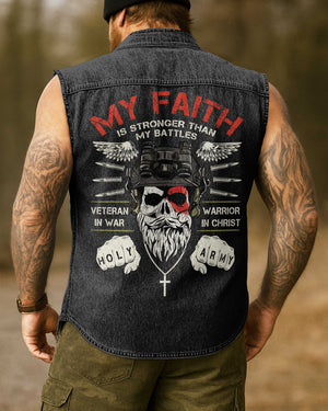 My Faith Is Stronger Than My Battles Sleevesless Denim Shirt