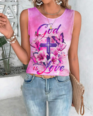 God Is Love All Over Print Cut Out Wrap Back Tank Top