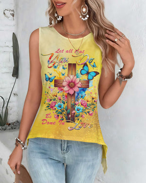Let All That You Do Be Done In Love All Over Print Cut Out Wrap Back Tank Top