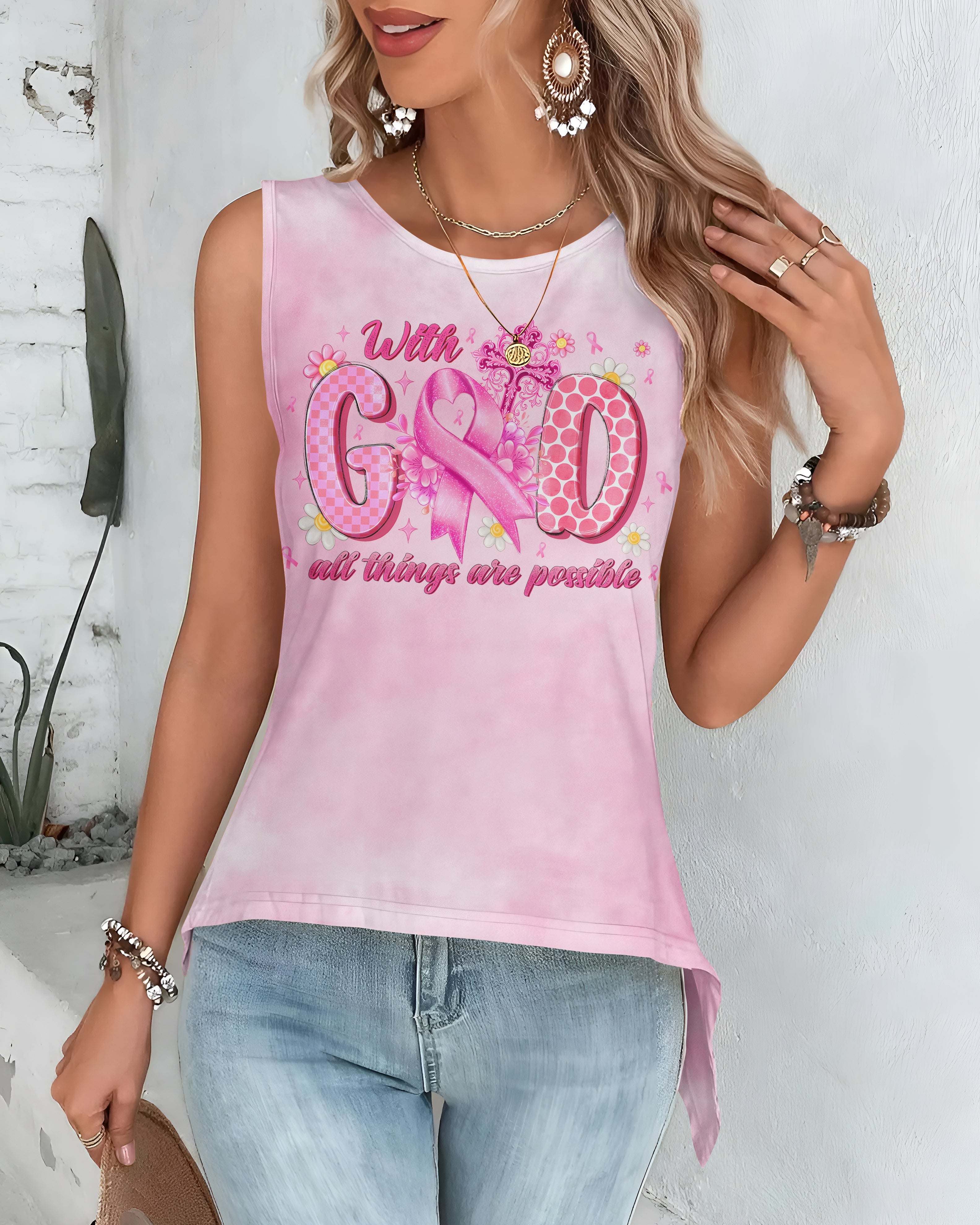 With God All Things Are Possible All Over Print Crop Out Wrap Back Tank Top