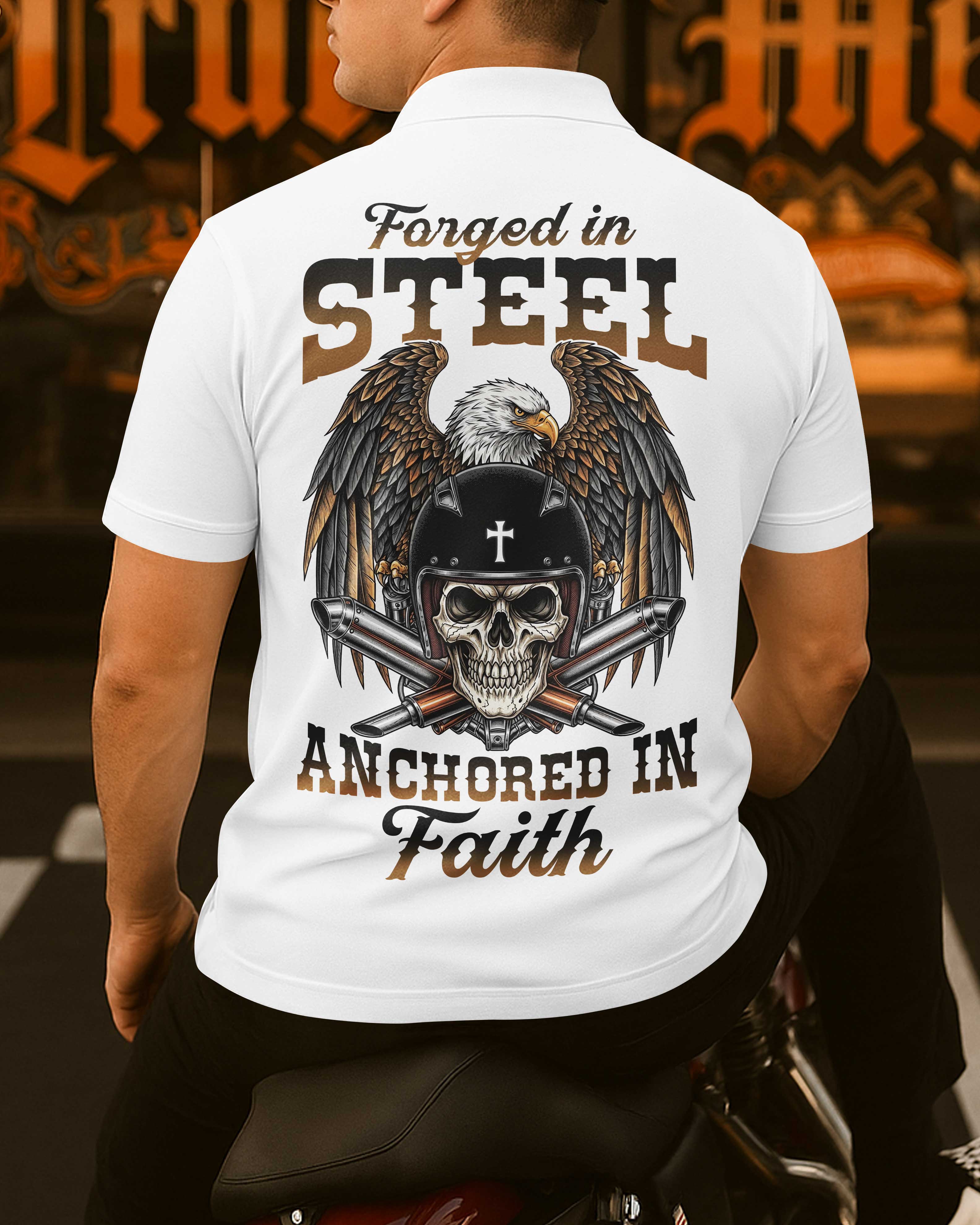 Forged In Steel Anchored In Faith Polo