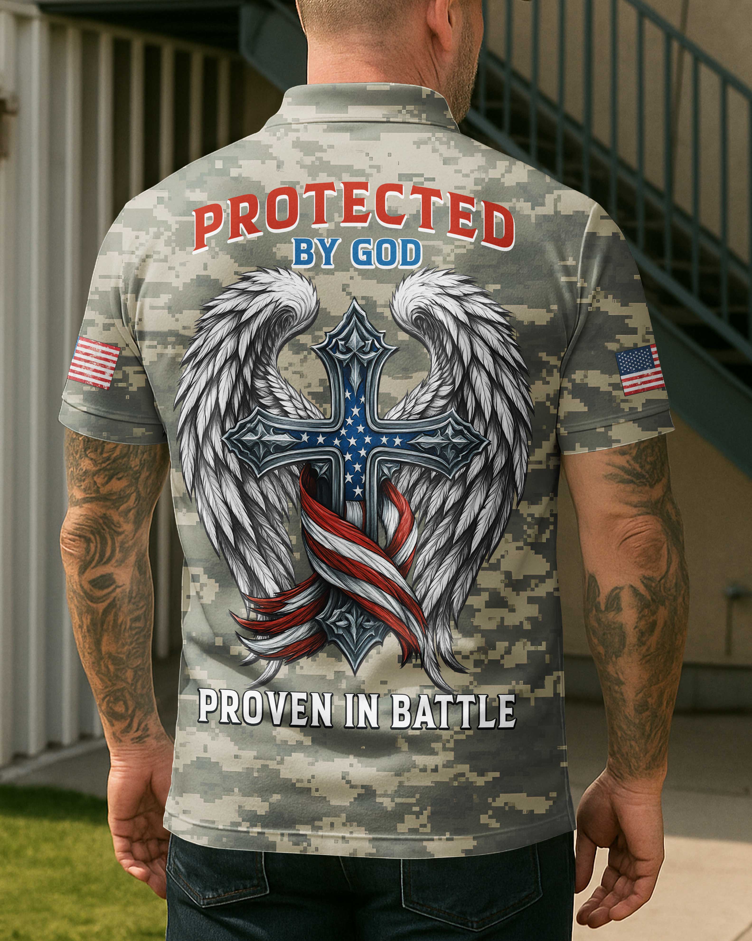 Protected By God All Over Print Polo