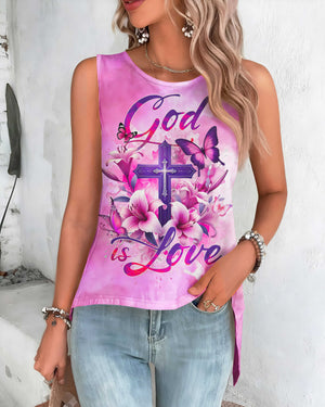 God Is Love All Over Print Cut Out Wrap Back Tank Top