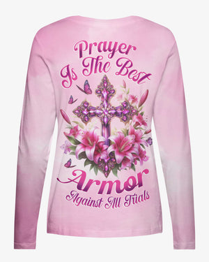 Prayer Is The Best Armor Against All Trials All Over Print V-neck Long Sleeves Shirt