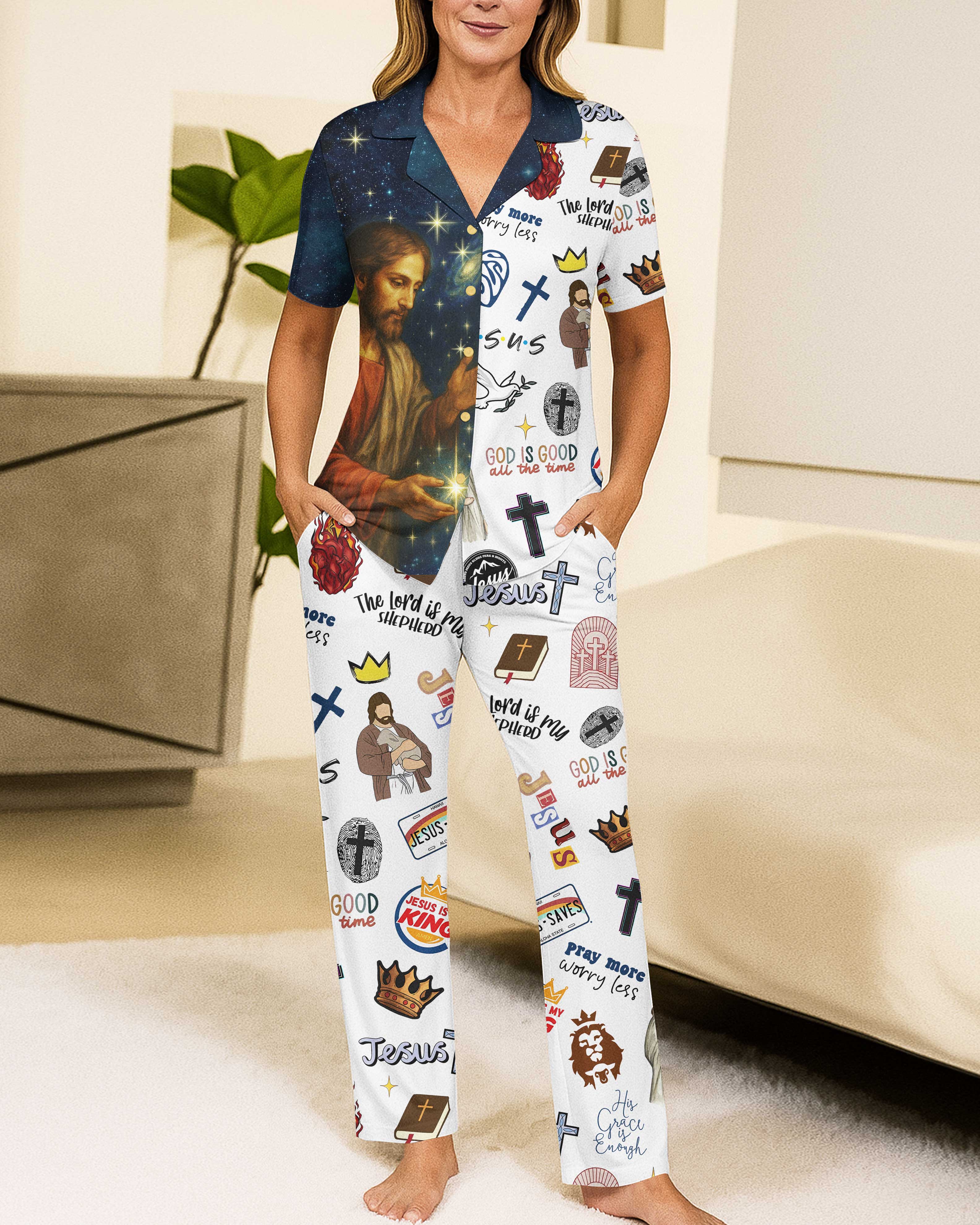 Pray More Worry Less All Over Print Button Pajamas
