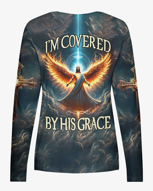 I'm Covered By His Grace All Over Print V-neck Long Sleeves Shirt