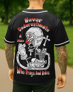 Never Underestimate A Man Who Prays And Rides All Over Print Jersey