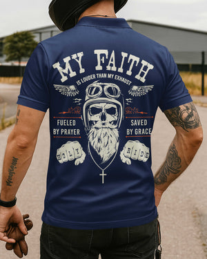 My Faith Is Louder Than My Exhaust All Over Print Polo