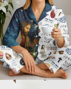 Pray More Worry Less All Over Print Button Pajamas