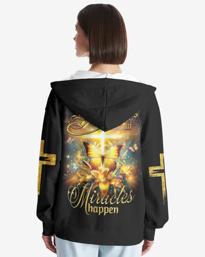 God Steps In Miracles Happen All Over Print Zip Hoodie