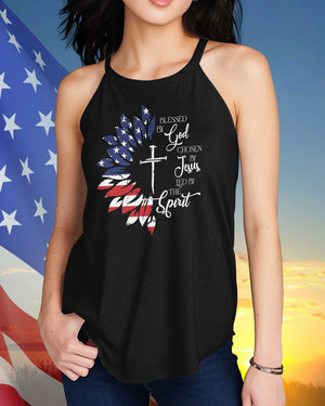 Blessed By God Chosen By Jesus Led By The Spirit Rocker Tank Top