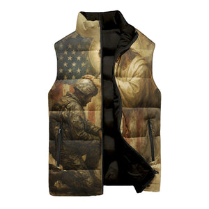 When God's Warriors Go Down On Their Knees The Battle Is Not Over It Has Just Begun All Over Print Sleeveless Puffer Jacket