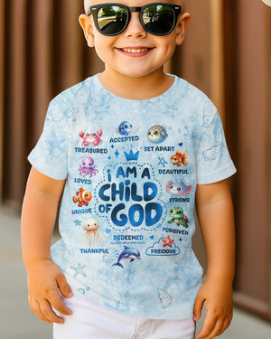 I Am A Child Of God All Ocean Animals Over Print T-Shirt Kid