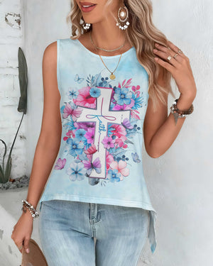 Faith All Over Print Crop Out Wrap Back Tank Top