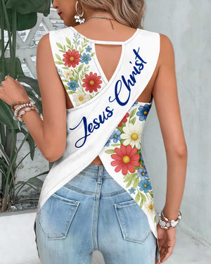 Stars And Stripes Jesus Christ Crop Out Wrap Back Tank Top