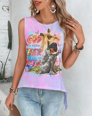 God Is Within Her She Will Not Fall All Over Print Cut Out Wrap Back Tank Top