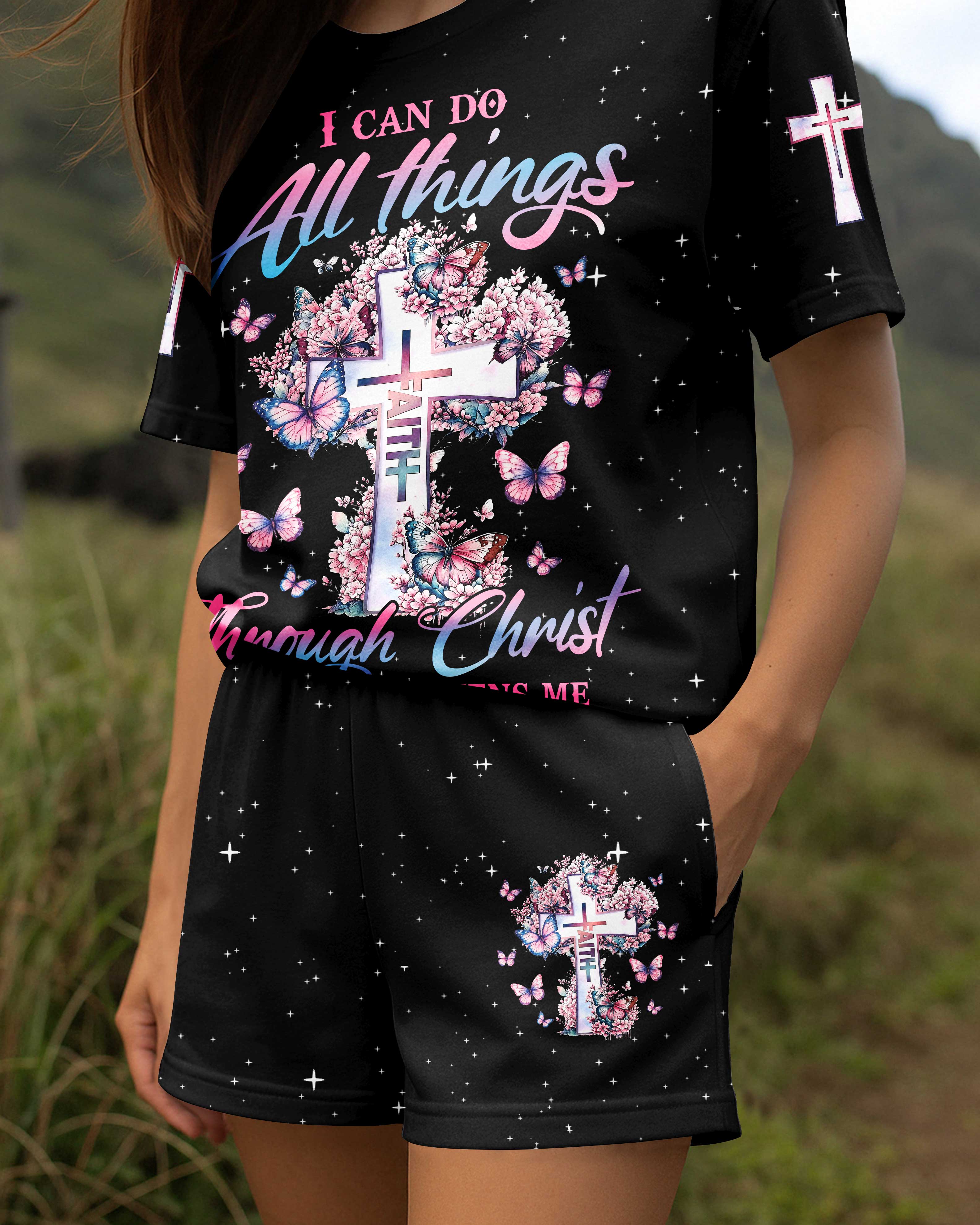 I Can Do All Things Through Christ All Over Print Summer Set