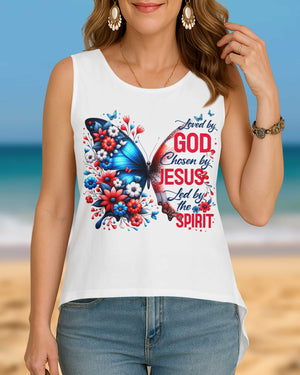 Loved By God Chosen By Jesus All Over Print Cut Out Wrap Back Tank Top