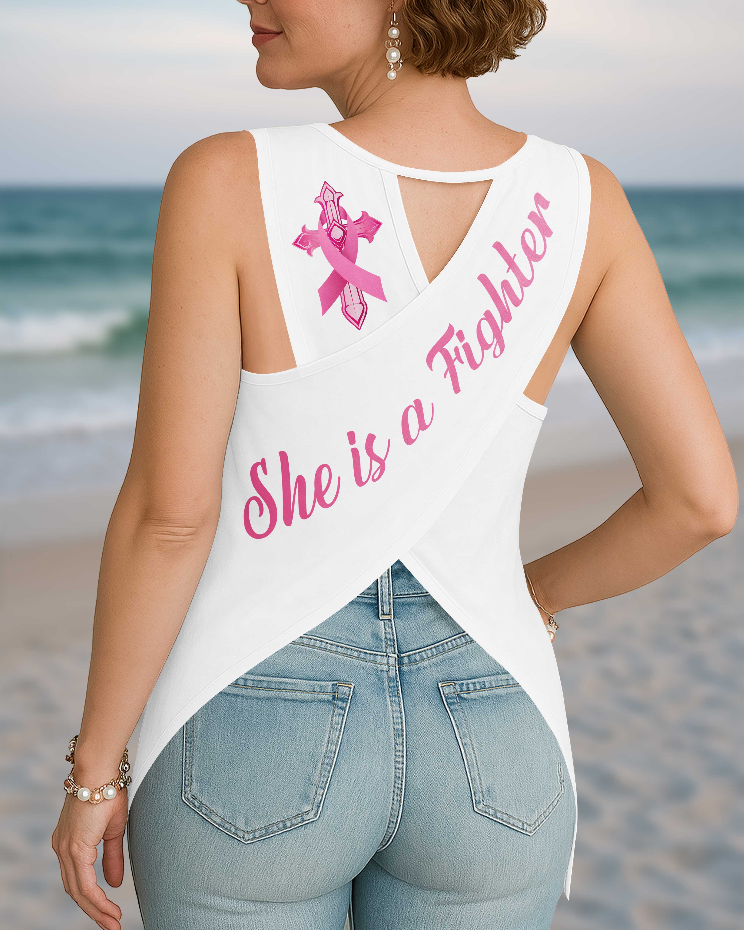 She Is A Fighter Crop Out Wrap Back Tank Top