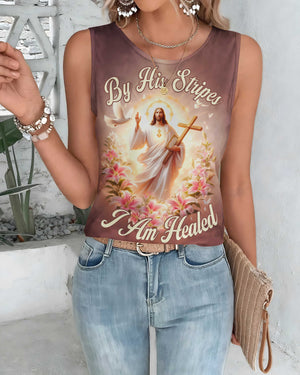 By His Stripes I Am Healed All Over Print Cut Out Wrap Back Tank Top