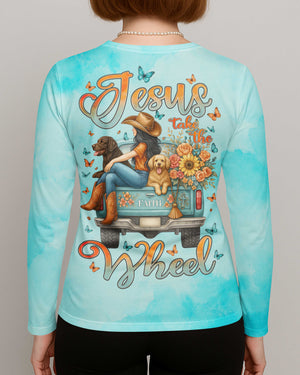 Jesus Take The Wheel All Over Print V-neck Long Sleeves Shirt