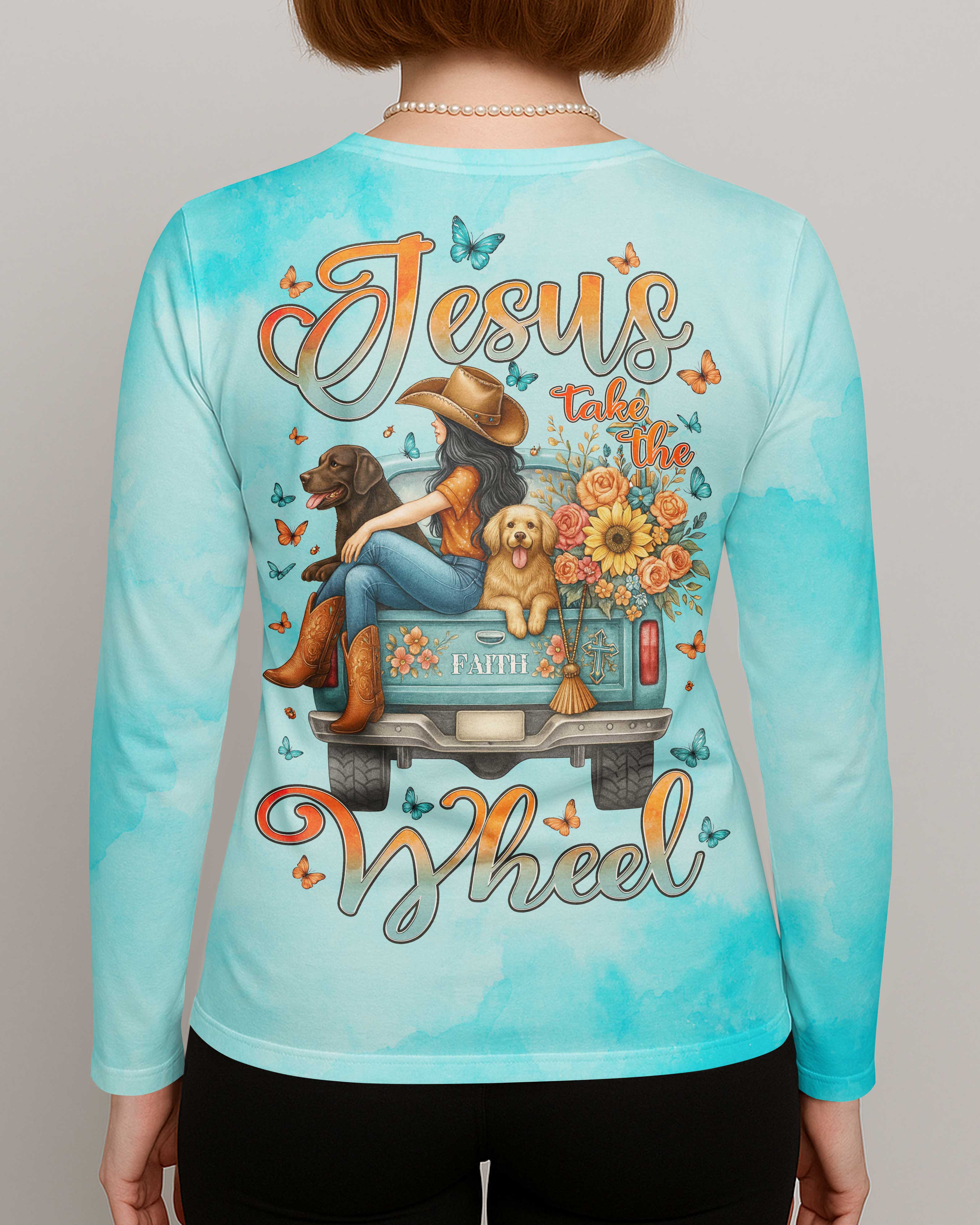 Jesus Take The Wheel All Over Print V-neck Long Sleeves Shirt