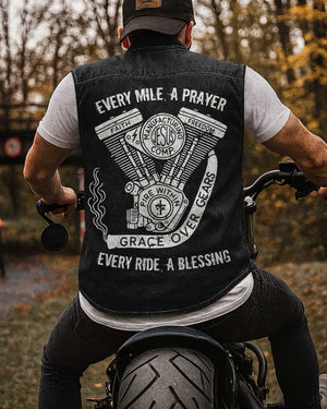 Every Mile A Prayer Sleevesless Denim Shirt