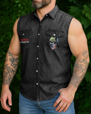 Born To Serve Sleevesless Denim Shirt