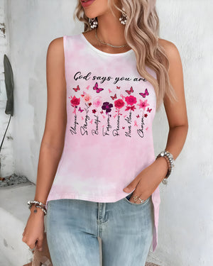 God Says You Are Unique All Over Print Crop Out Wrap Back Tank Top