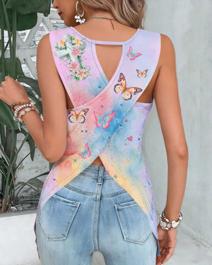 Love One Another All Over Print Cut Out Wrap Back Tank Top