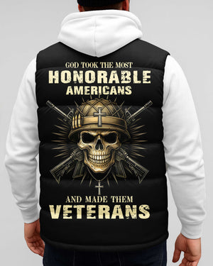 God Took The Most Honorable Americans And Made Them Veterans All Over Print Sleeveless Puffer Jacket