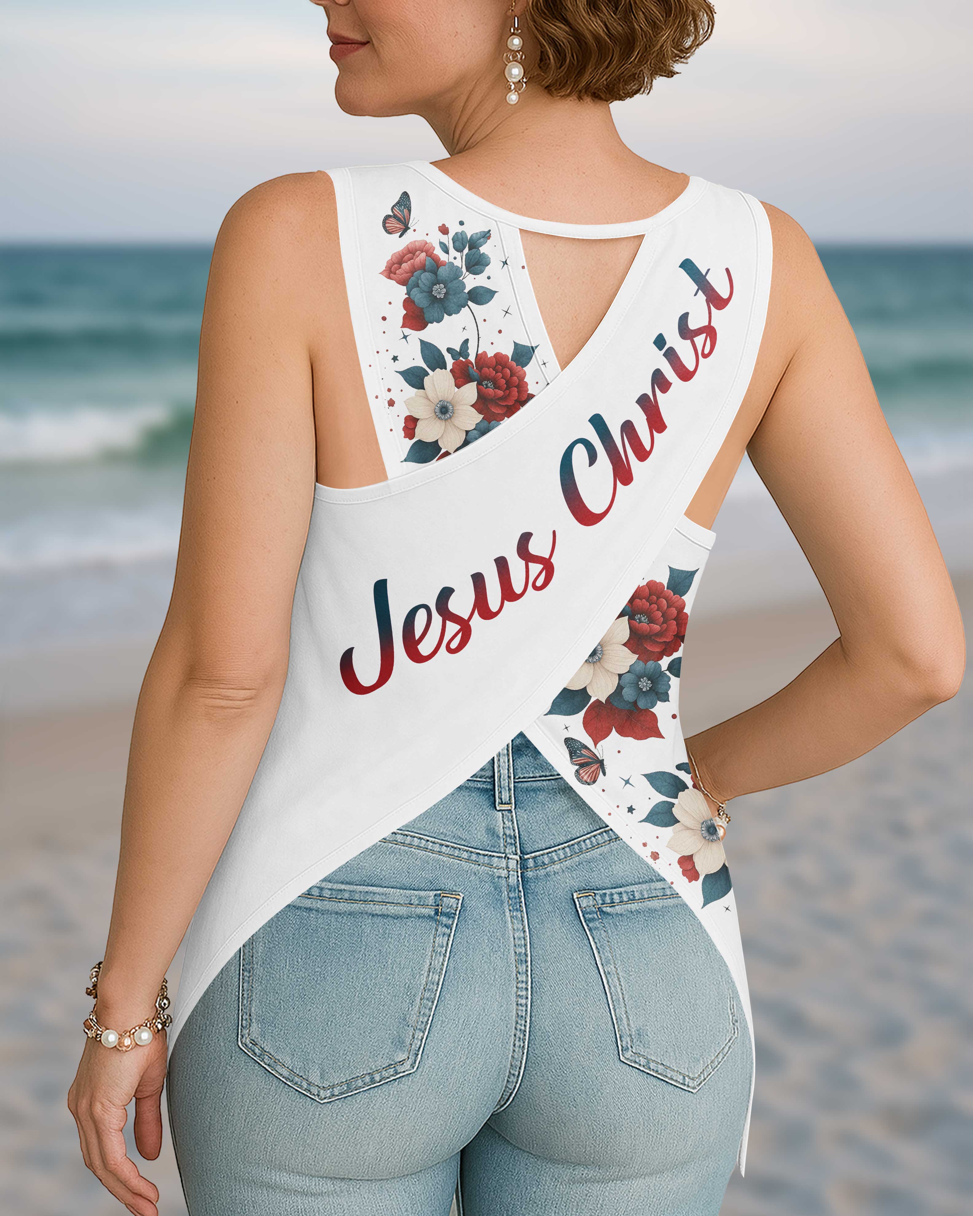 I Can Do All Things Through Christ All Over Print Cut Out Wrap Back Tank Top