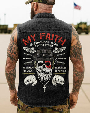 My Faith Is Stronger Than My Battles Sleevesless Denim Shirt