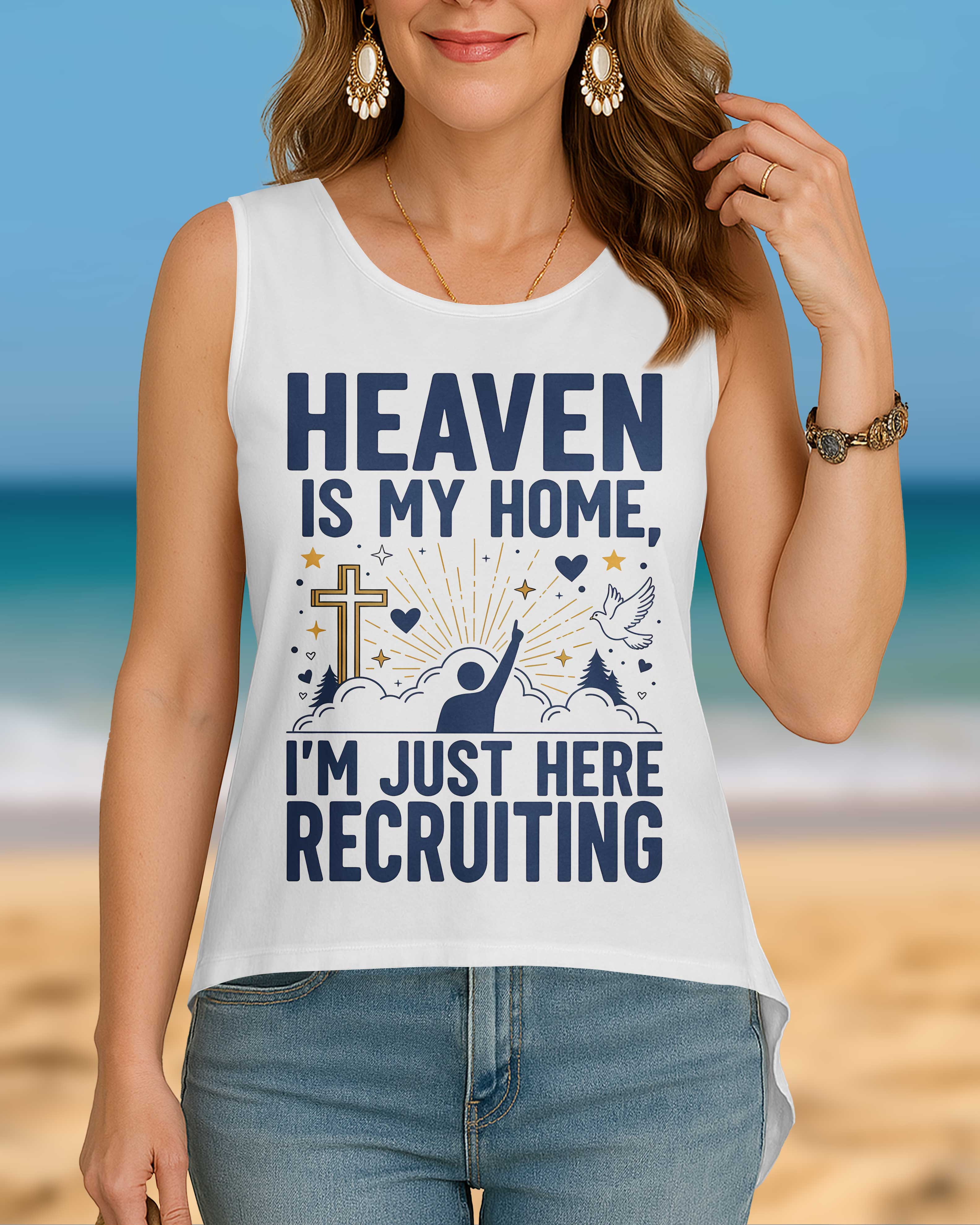 Heaven Is My Home I'm Just Here Recruiting All Over Print Crop Out Wrap Back Tank Top