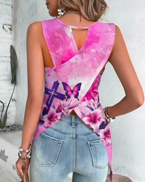 God Is Love All Over Print Cut Out Wrap Back Tank Top