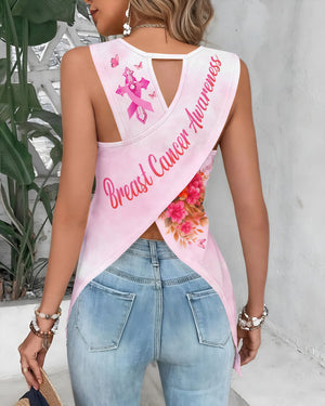 Breast Cancer Awareness All Over Print Crop Out Wrap Back Tank Top
