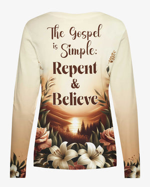 The Gospel Is Simple: Repent & Believe All Over Print V-neck Long Sleeves Shirt
