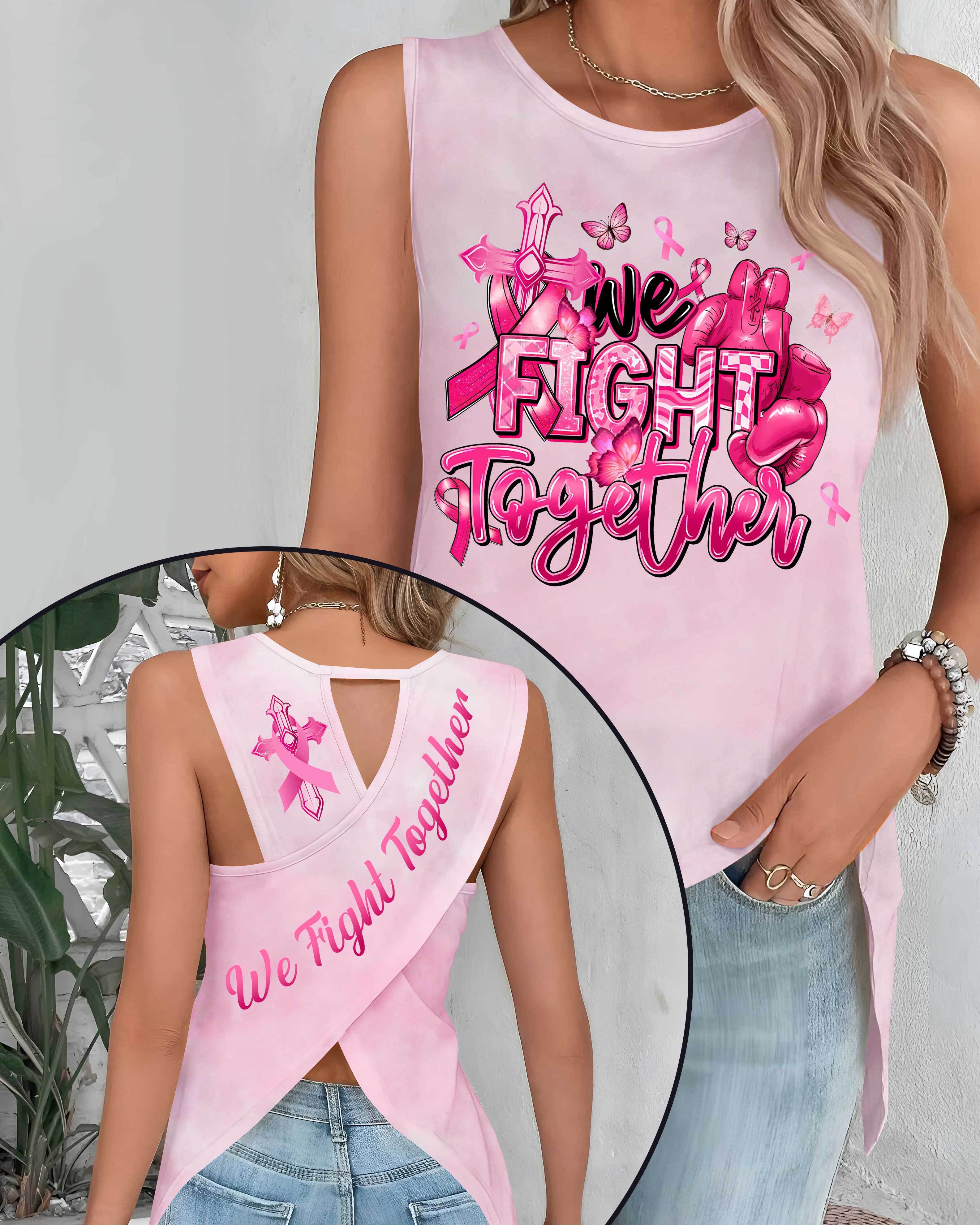 We Fight Together Crop Out Wrap Back Tank Top