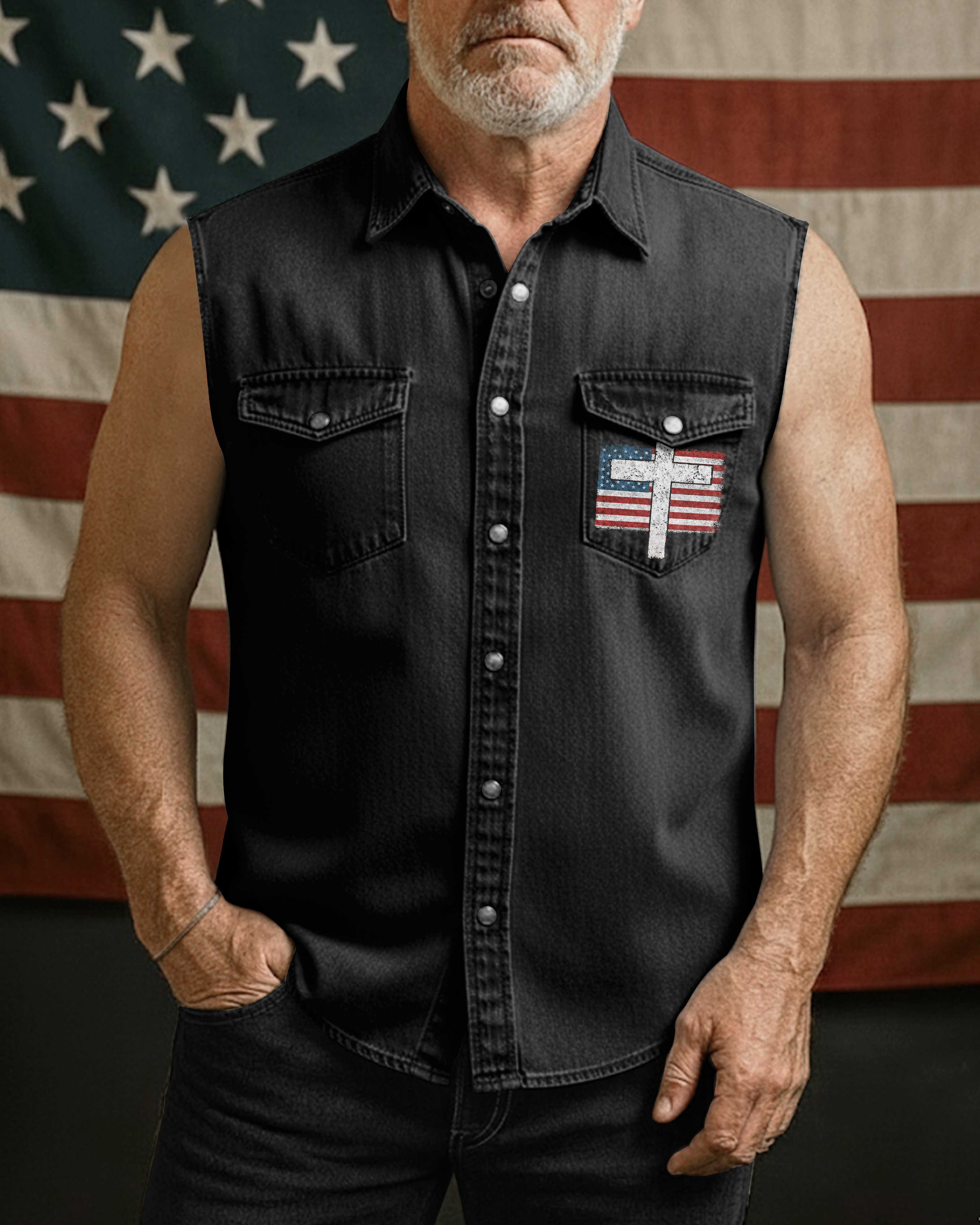 Sworn To The Savior  Sleevesless Denim Shirt