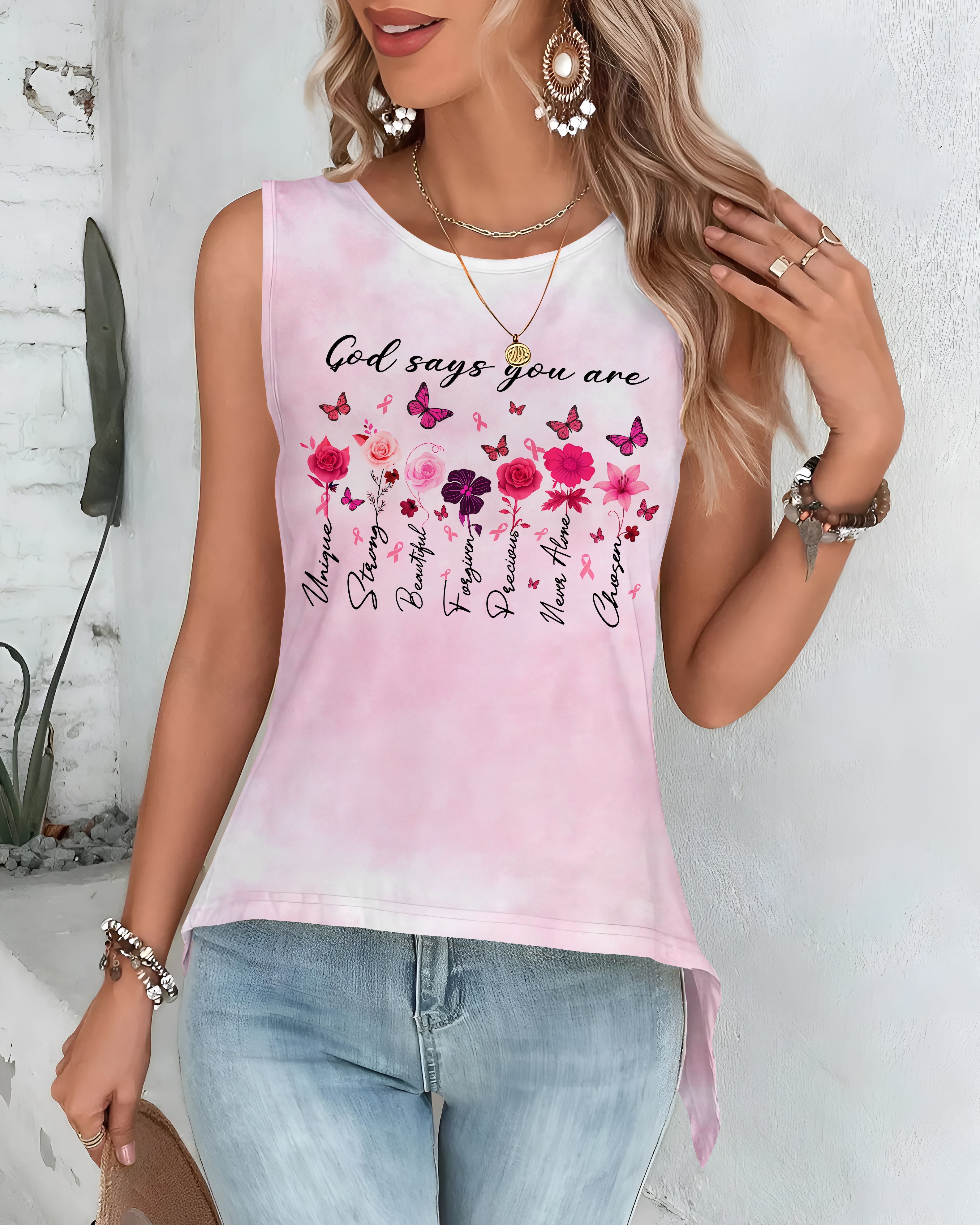 God Says You Are Unique All Over Print Crop Out Wrap Back Tank Top