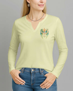 I Can Do All Things Faith Through Christ V-neck Long Sleeves Shirt